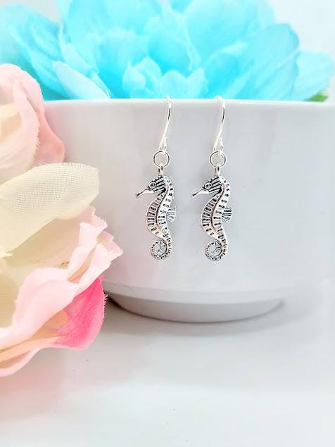 Sea Horse Earrings: Sterling Silver Beach Jewelry