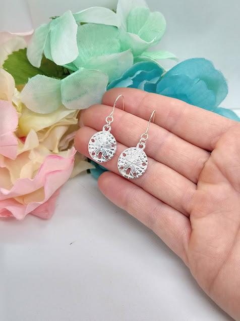 Sand Dollar Earrings: Beachy Sterling Silver Dangle Earrings