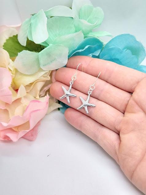 Starfish Earrings: Beachy Sterling Silver Charm Earrings