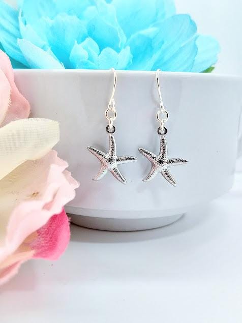 Starfish Earrings: Beachy Sterling Silver Charm Earrings