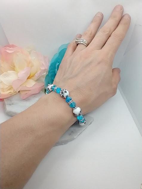 Blue Hydrangea Flower Bracelet in Sterling Silver, Birth Flower Bracelet, Floral Bracelet Adjustable, Handmade Gift For Her