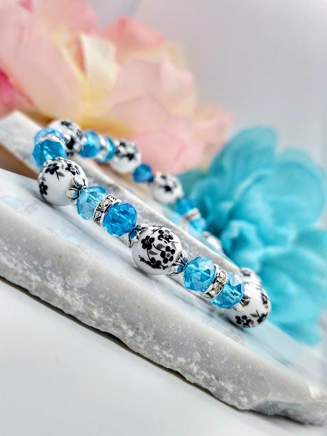 Blue Hydrangea Flower Bracelet in Sterling Silver, Birth Flower Bracelet, Floral Bracelet Adjustable, Handmade Gift For Her