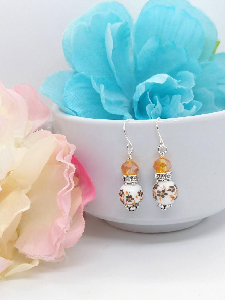 Porcelain Birth Flower Earrings: Sterling Silver Dangle Jewelry