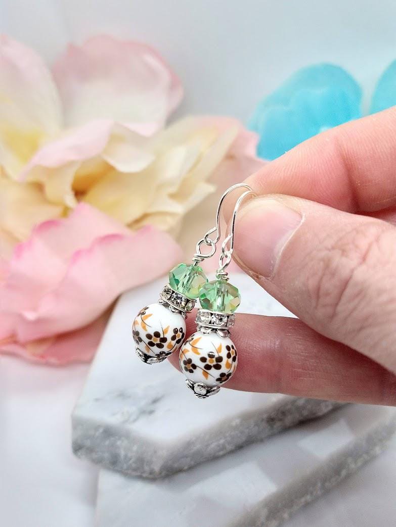 Porcelain Birth Flower Earrings: Sterling Silver Dangle Earrings