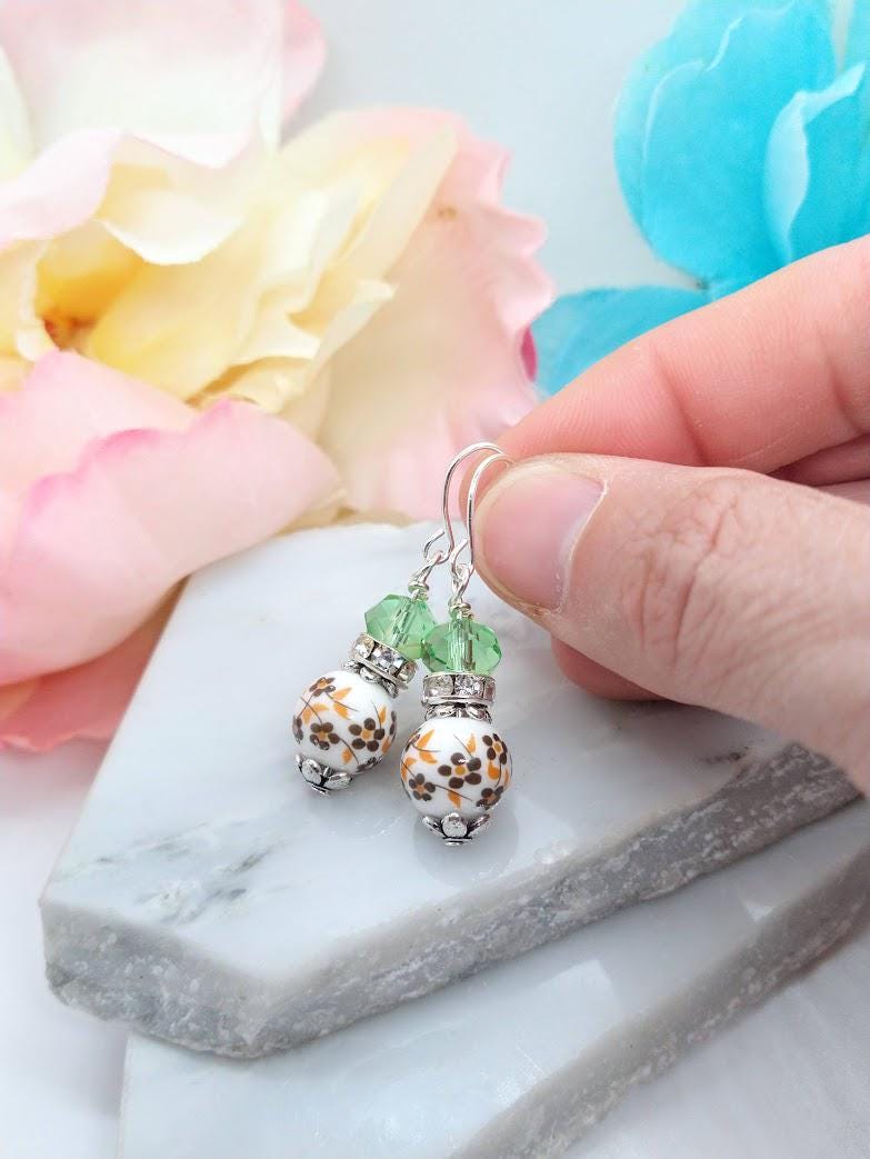Porcelain Birth Flower Earrings: Sterling Silver Dangle Earrings