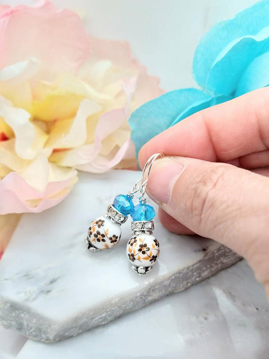 Birth Flower Earrings: Custom Porcelain Floral Jewelry, Sterling Silver