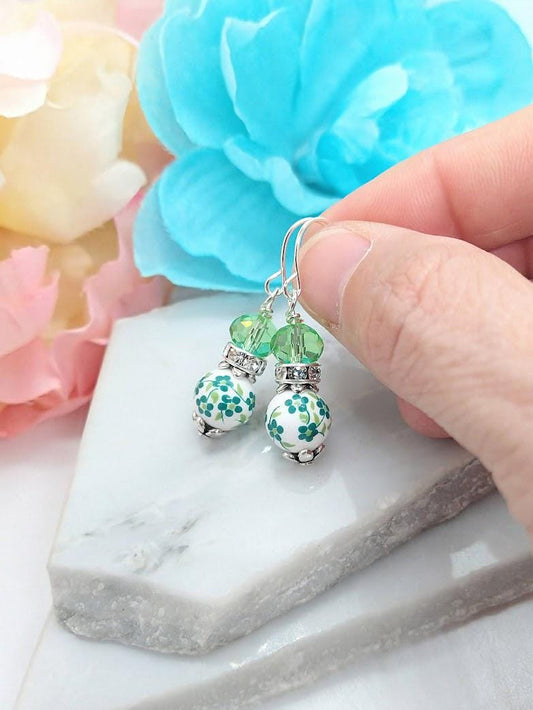 Porcelain Flower Earrings: Sterling Silver Floral Dangles