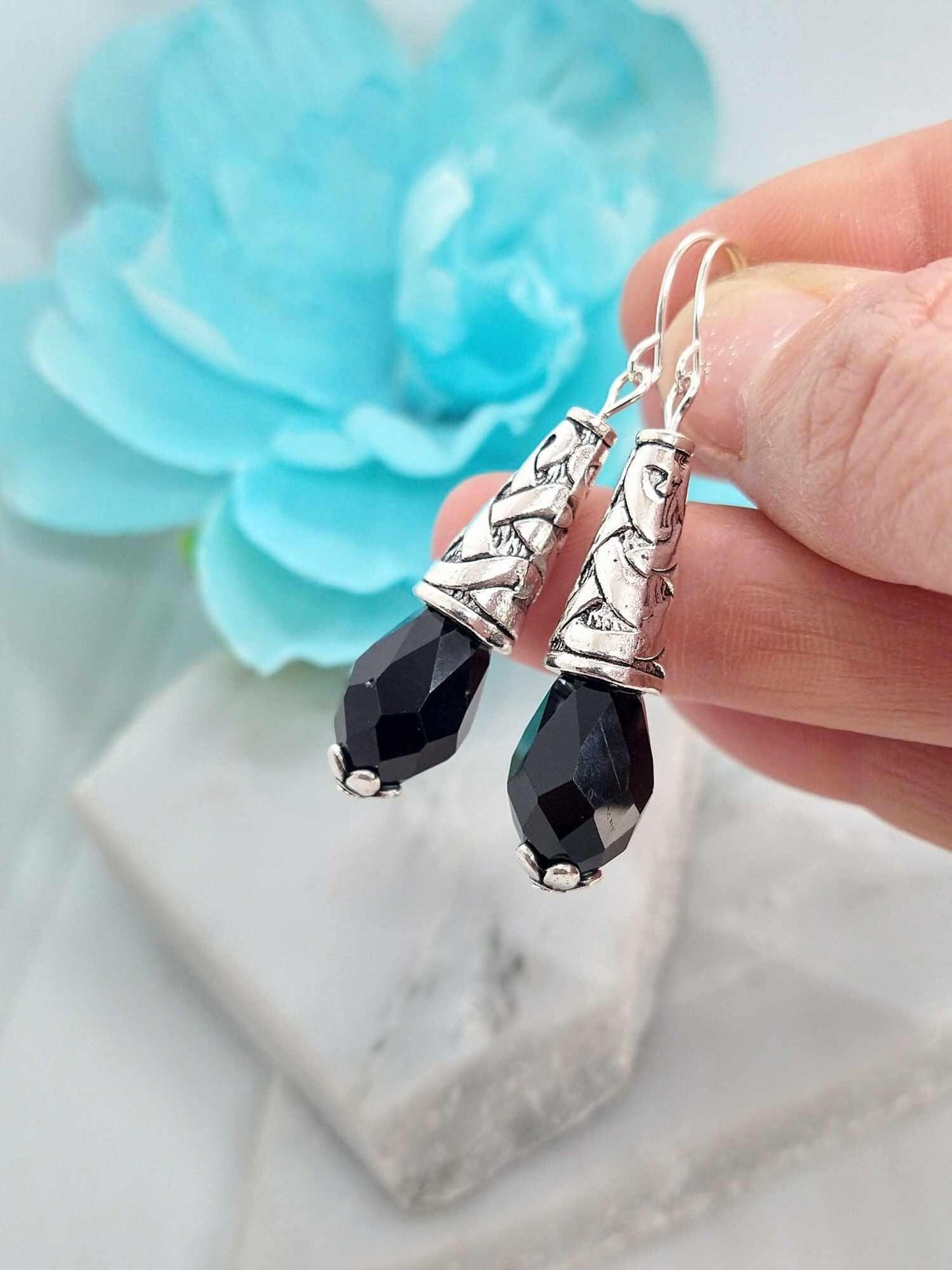 Teardrop Crystal Dangle Earrings: Sterling Silver Elegant Drop Earrings