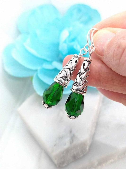 Sterling Silver Crystal Teardrop Dangle Earrings - 2 Inch