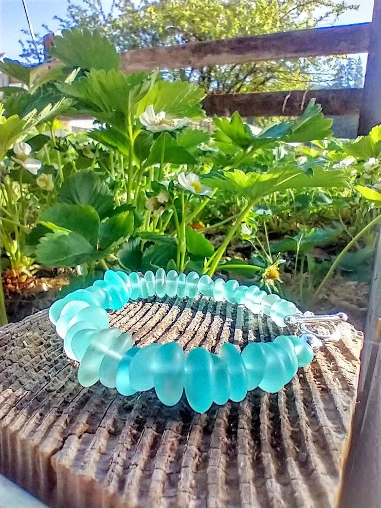 Caribbean Blue Sea Glass Bracelet: Silver Toggle Clasp
