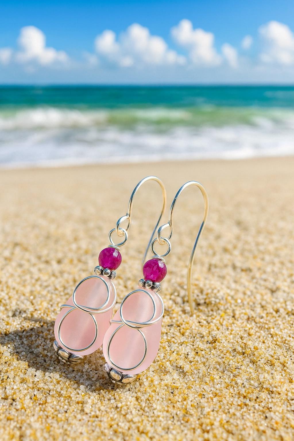 Pink Sea Glass Teardrop Earrings: Sterling Silver Hooks, Beach Jewelry