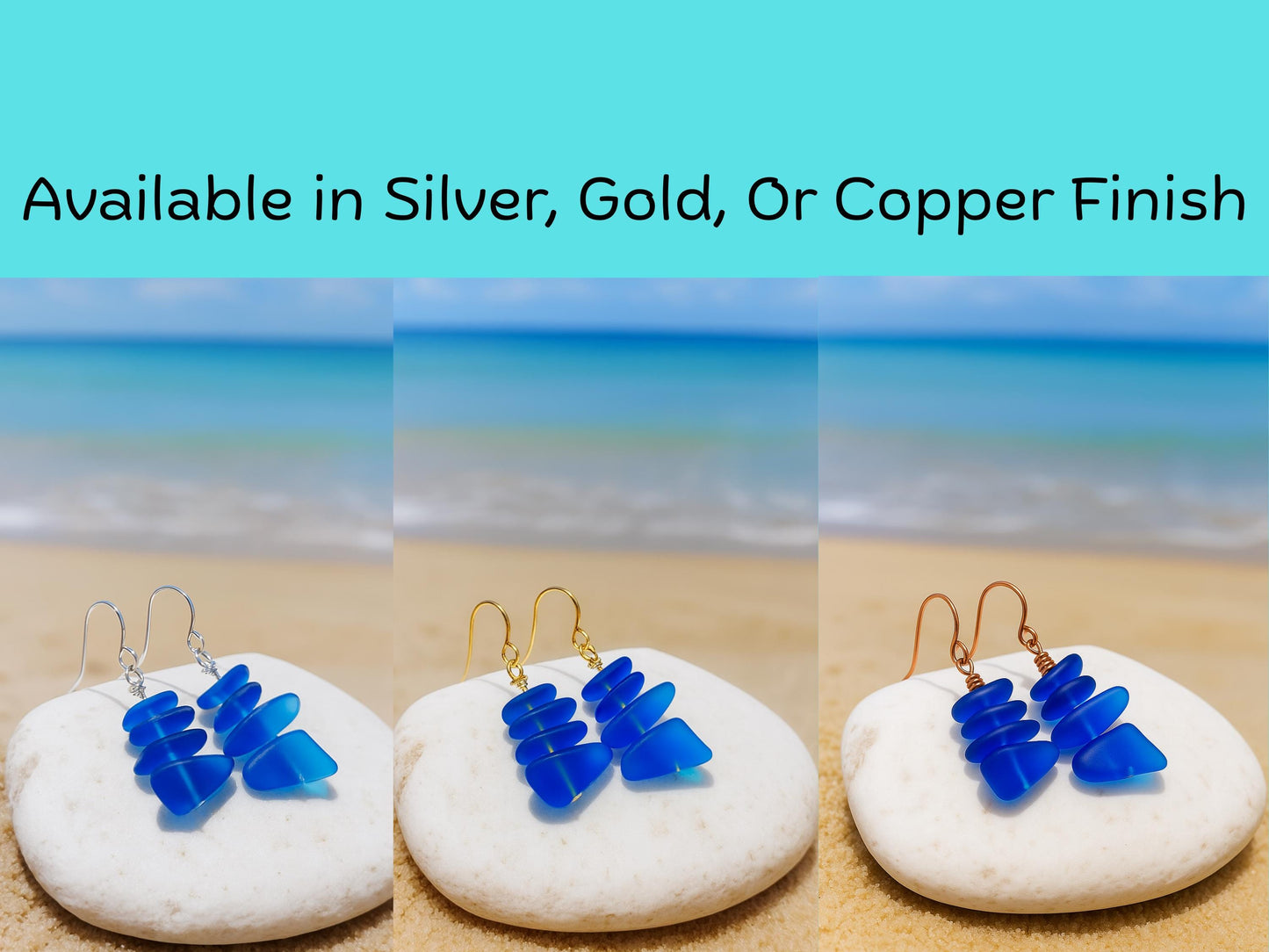 Blue Sea Glass Earrings: Sterling Silver Boho Dangles