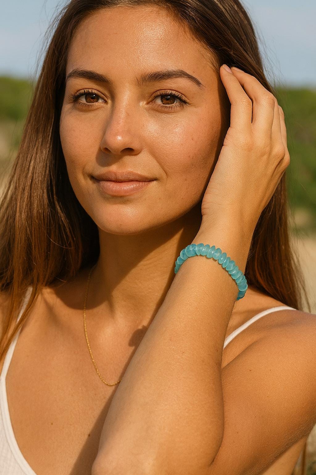 Turquoise Sea Glass Bracelet • Beach Boho Bridal Jewelry