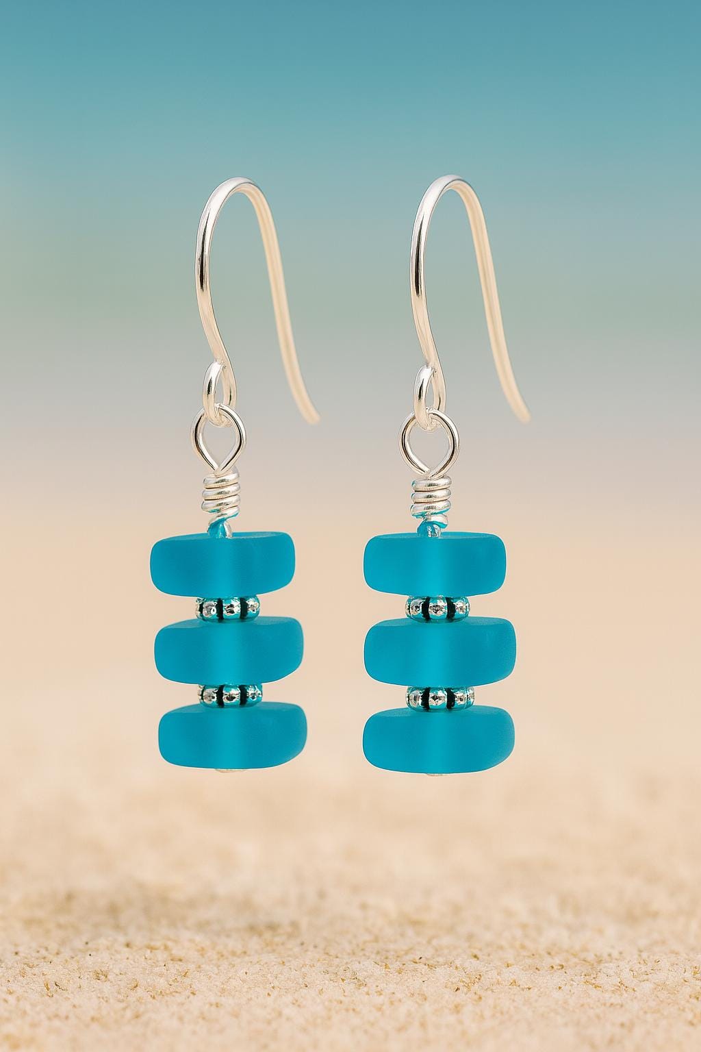 Handmade Sea Glass Dangle Earrings: Coastal Beach Wedding Jewelry