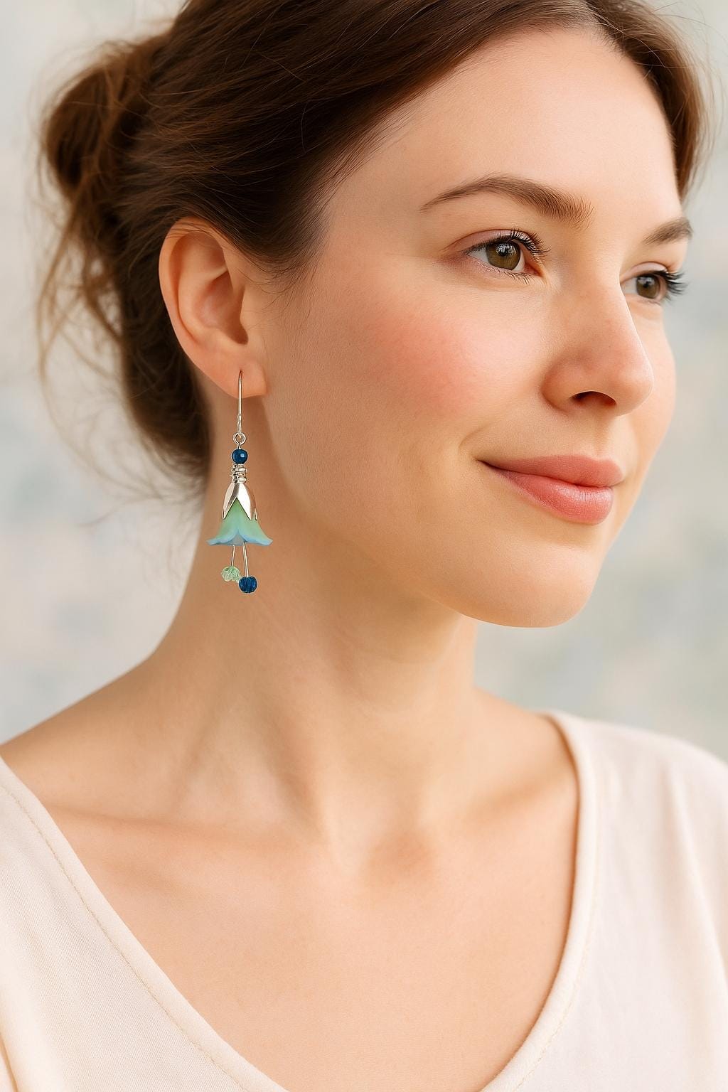 Boho Floral Drop Earrings: Green & Blue Flower Dangles
