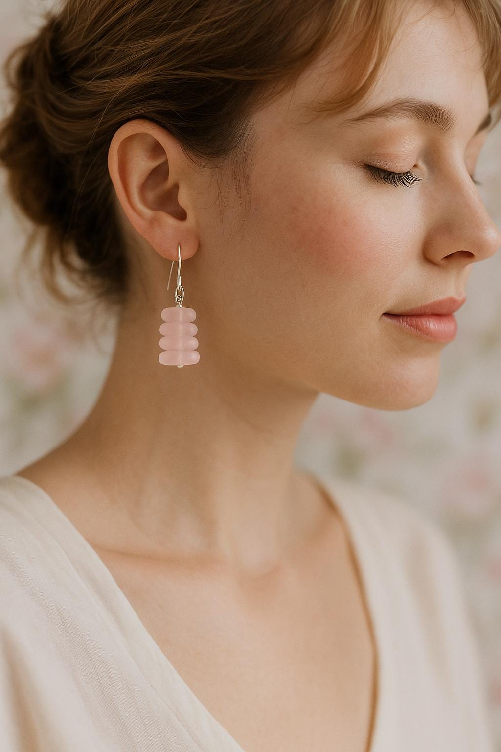 Handmade Pink Sea Glass Jewelry Set: Sterling Silver, Boho Beach Style