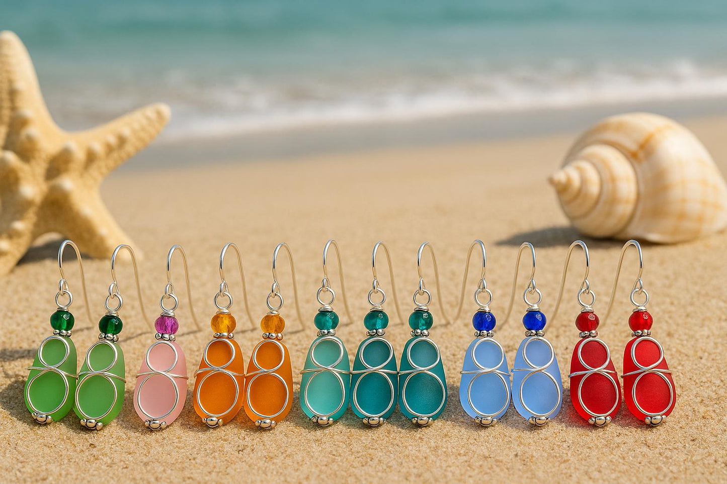 Green Sea Glass Teardrop Earrings: Sterling Silver Dangle Bridal Jewelry
