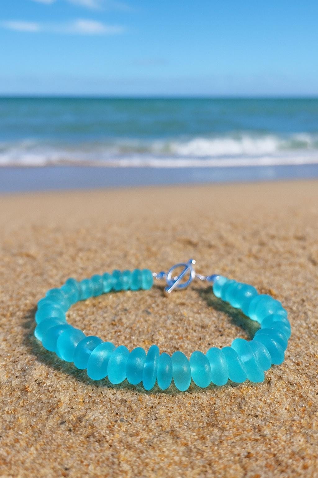 Turquoise Sea Glass Bracelet • Beach Boho Bridal Jewelry