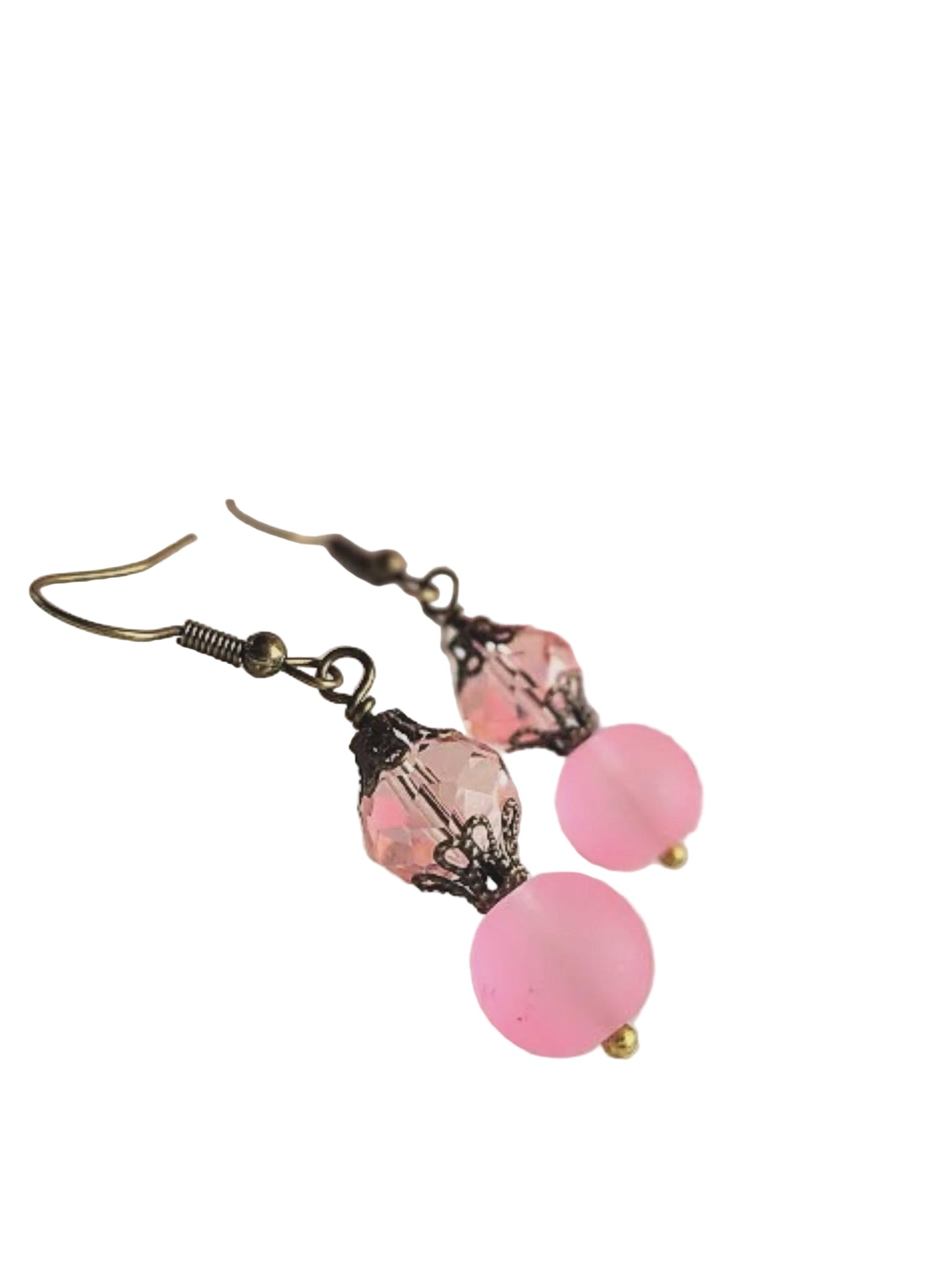 Blush Pink Autumn Earrings • Handmade Fall Jewelry • Frosted Glass Dangle Earrings • Vintage Style Gift for Her • Boho Autumn Accessories