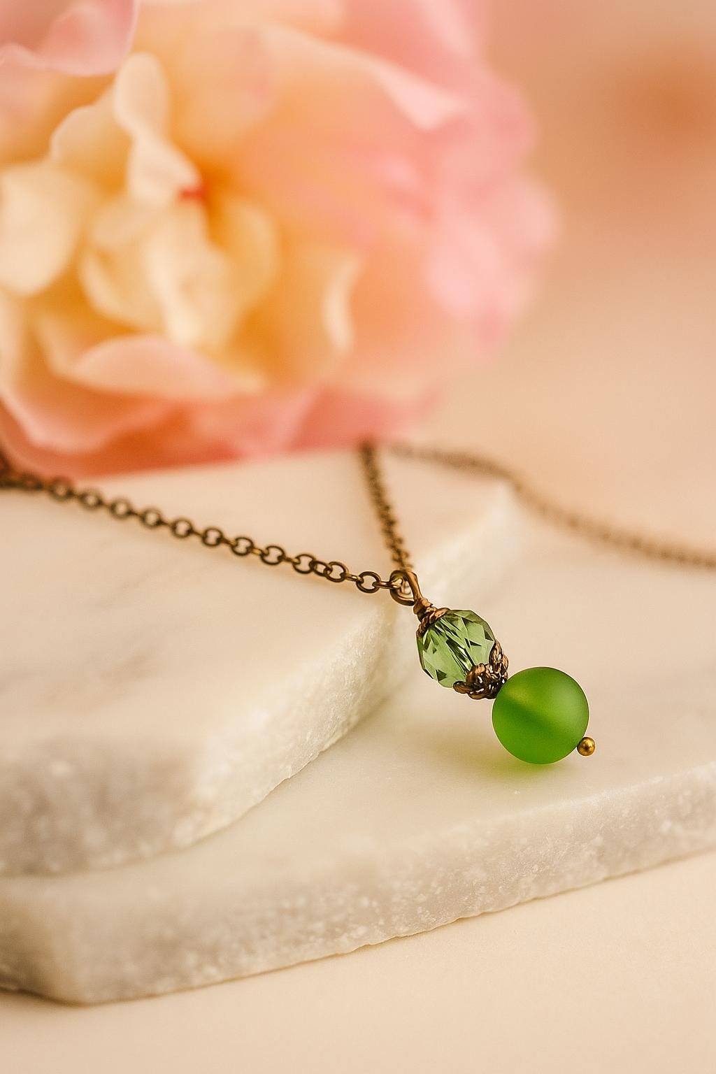 Green Sea Glass Necklace • Handmade Jewelry Gift for Her • Frosted Glass Pendant • Coastal Boho Accessories • Ready to Gift Jewelry