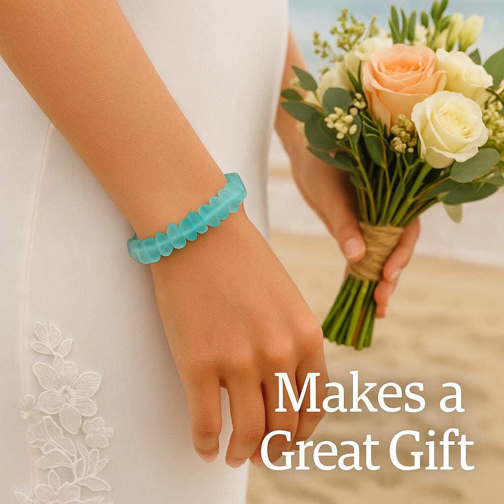 Turquoise Sea Glass Bracelet • Something Blue Bridal Jewelry • Beach Wedding Gift • Ocean-Inspired Coastal Bracelet • Handmade Boho Jewelry