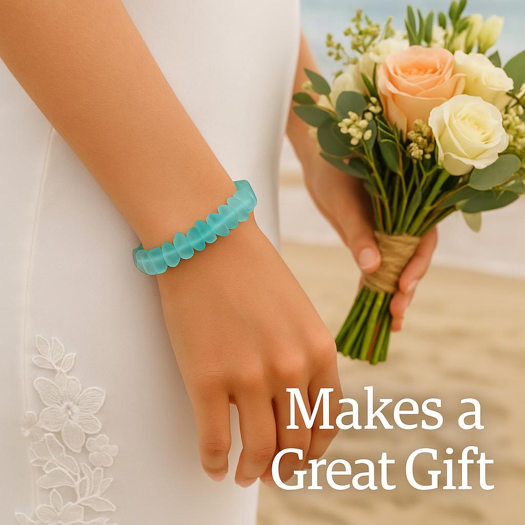 Turquoise Sea Glass Bracelet • Beach Boho Bridal Jewelry