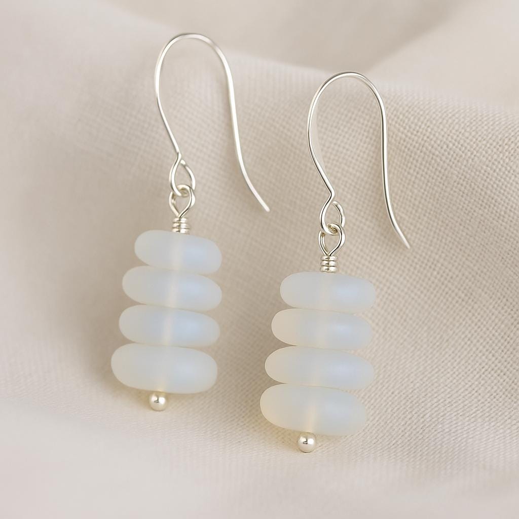 Opal Moonstone Sea Glass Earrings • Sterling Silver Boho Dangle