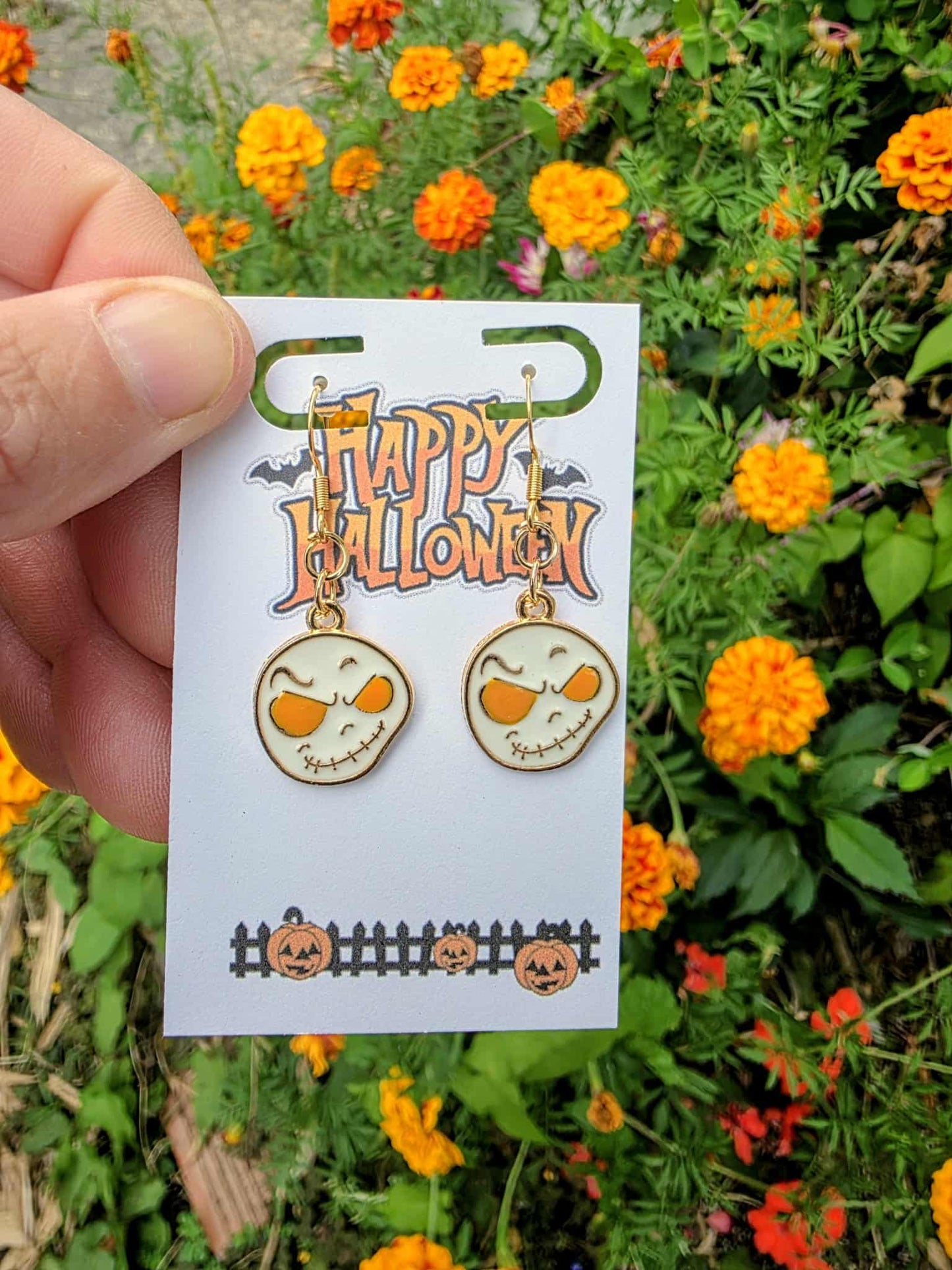 Mischief Jack-O’-Lantern Face Dangle Earrings | Gold Enamel Halloween Earrings | Spooky-Cute Fall Jewelry, Gift-Ready