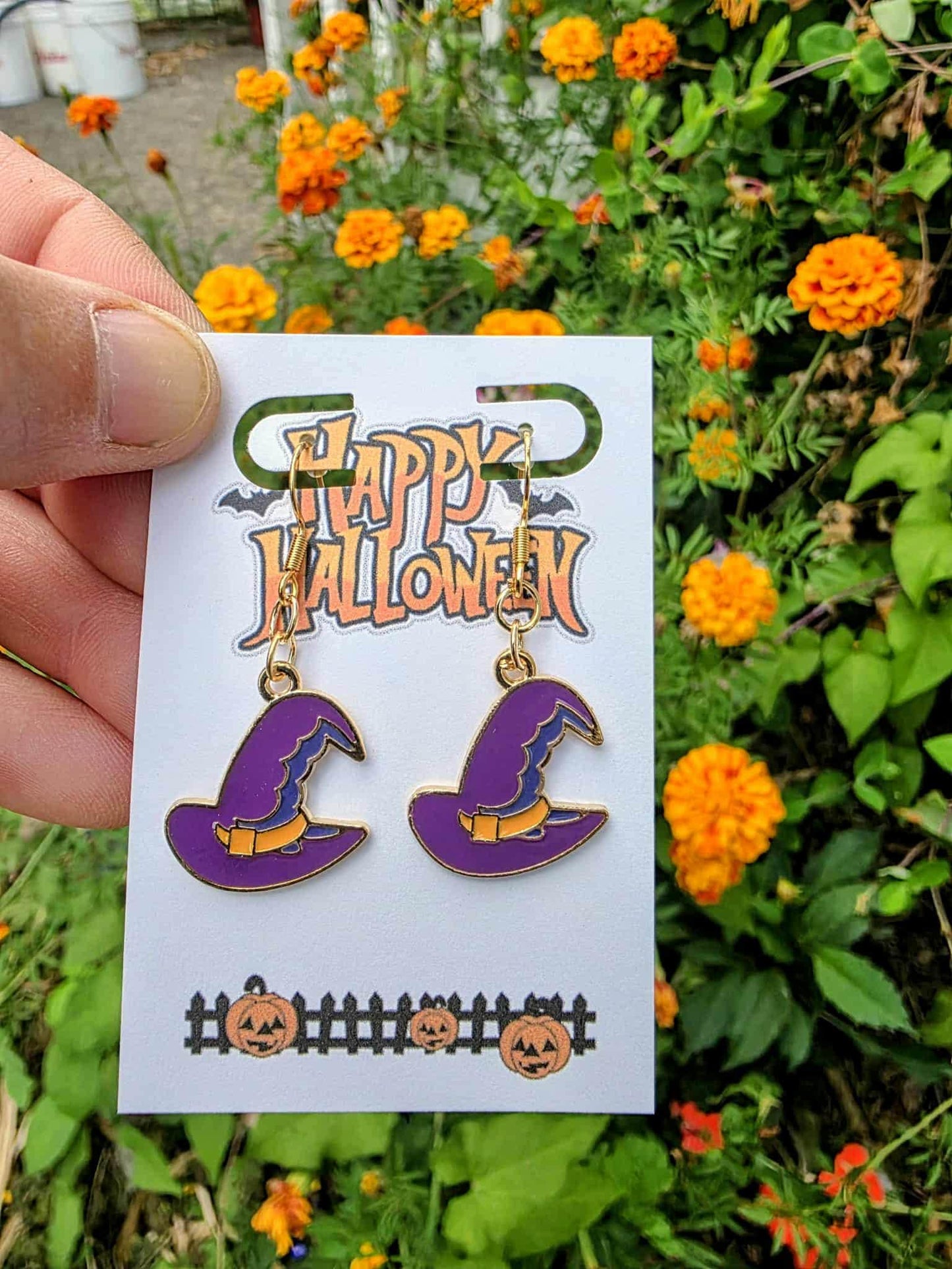 Purple Witch Hat Dangle Earrings | Halloween Costume Jewelry | Spooky Fall Earrings Gift