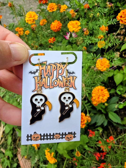 Grim Reaper Halloween Earrings | Spooky Ghost Dangle Earrings | Scary Cute Fall Jewelry Gift
