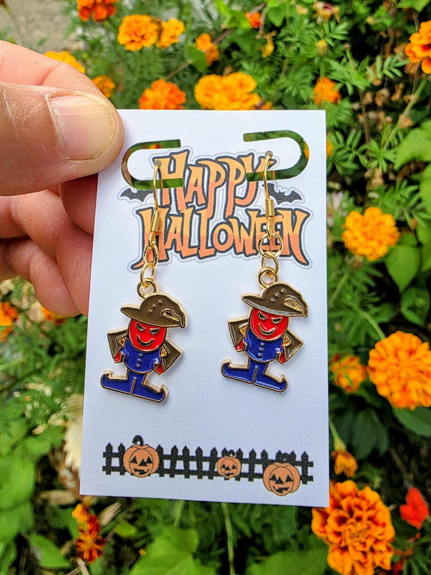 Scarecrow Halloween Dangle Earrings | Cute Fall Harvest Jewelry | Spooky Farm Earrings | Trick or Treat Accessory | Autumn Gift for Her