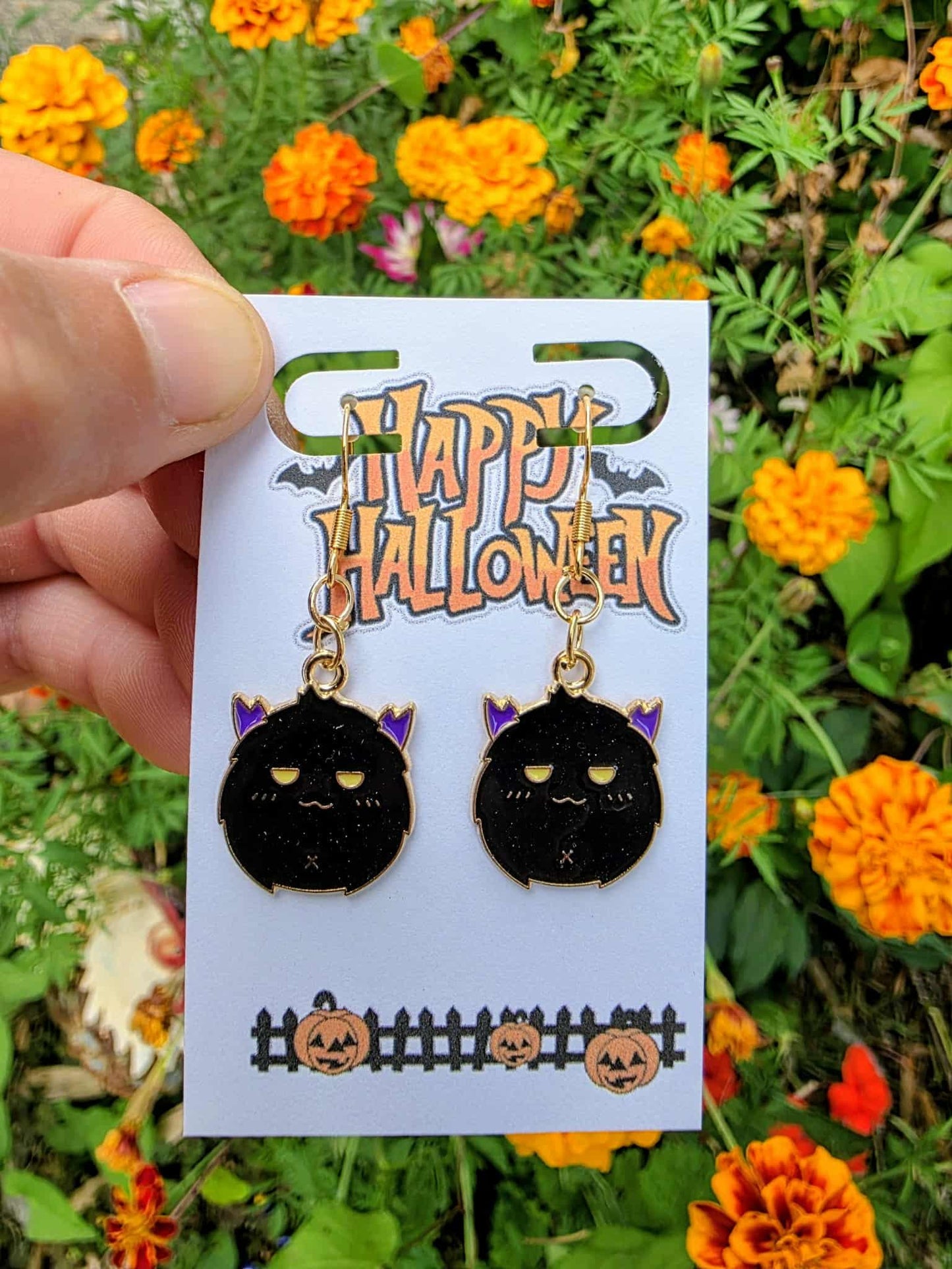 Black Cat Halloween Earrings | Witchy Cat Dangle Jewelry | Spooky Cute Fall Earrings | Magic Cat Accessory | Trick or Treat Party Gift