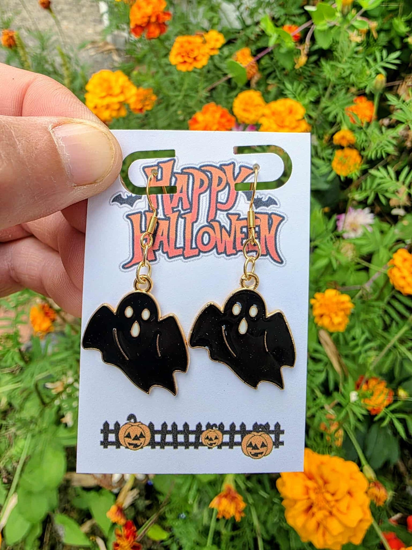 Black Ghost Halloween Earrings | Spooky Gothic Dangle Jewelry | Haunted Spirit Earrings | Creepy Cute Fall Accessory | Trick or Treat Gift