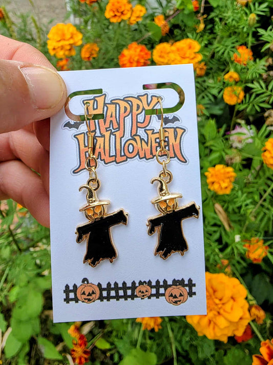 Scarecrow Halloween Earrings | Rustic Fall Dangle Jewelry | Pumpkin Patch Earrings | Harvest Festival Accessory | Autumn Gift for Her