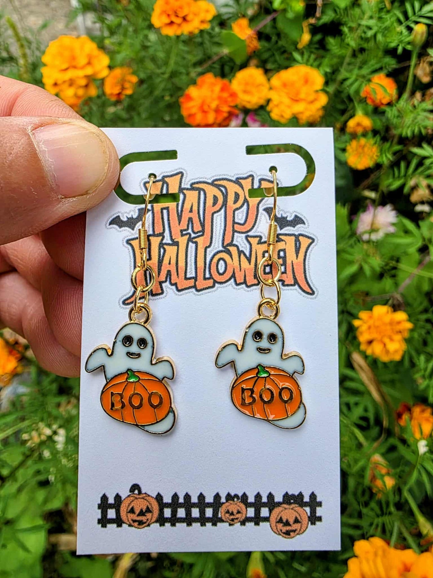 Ghost Pumpkin Halloween Earrings | BOO Dangle Jewelry | Spooky Cute Earrings | Trick or Treat Accessory | Fun Fall Festival Gift