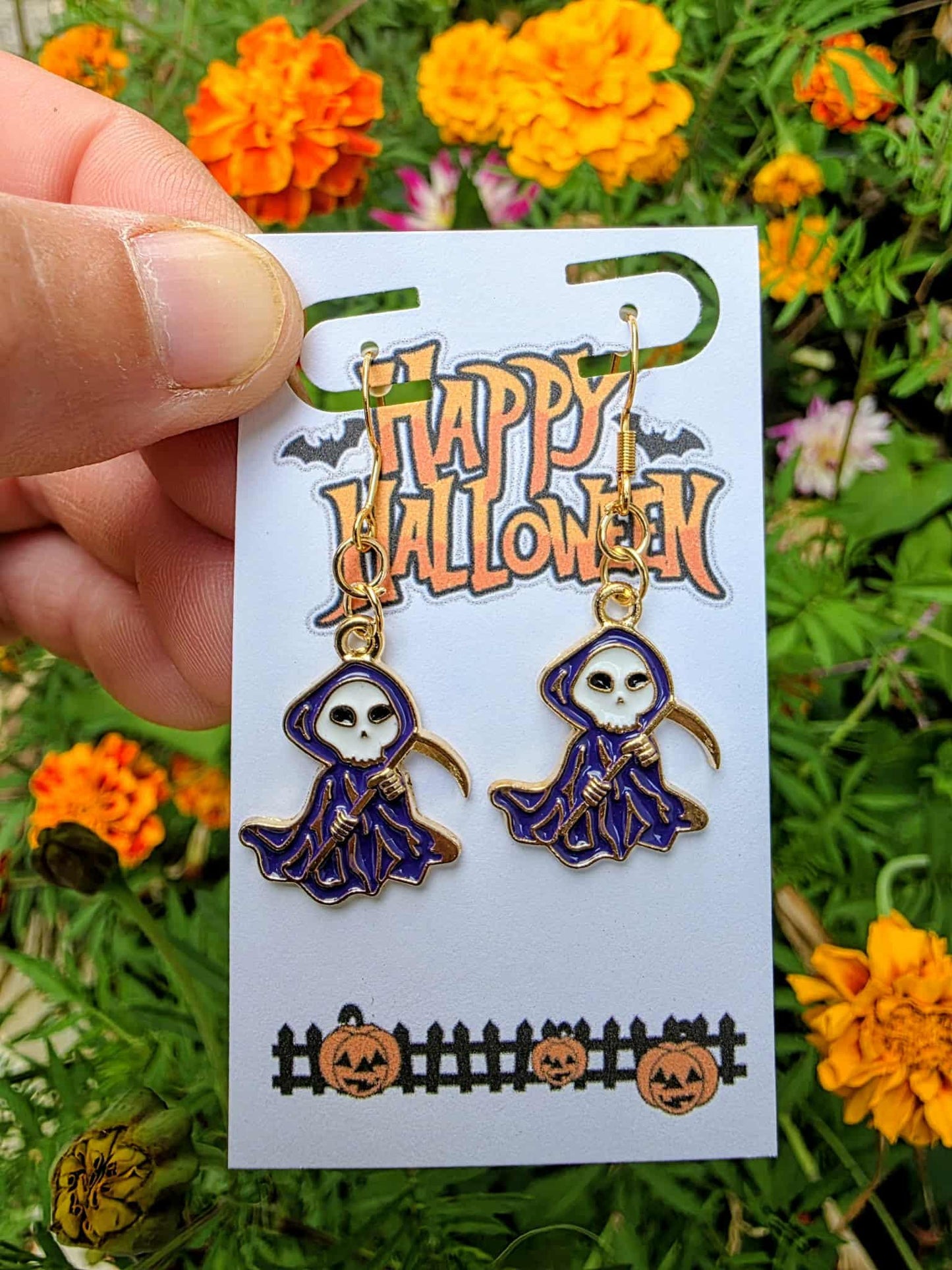Grim Reaper Halloween Earrings | Spooky Skull Dangle Jewelry | Gothic Reaper Earrings | Witchy Accessories | Scary Costume Earrings