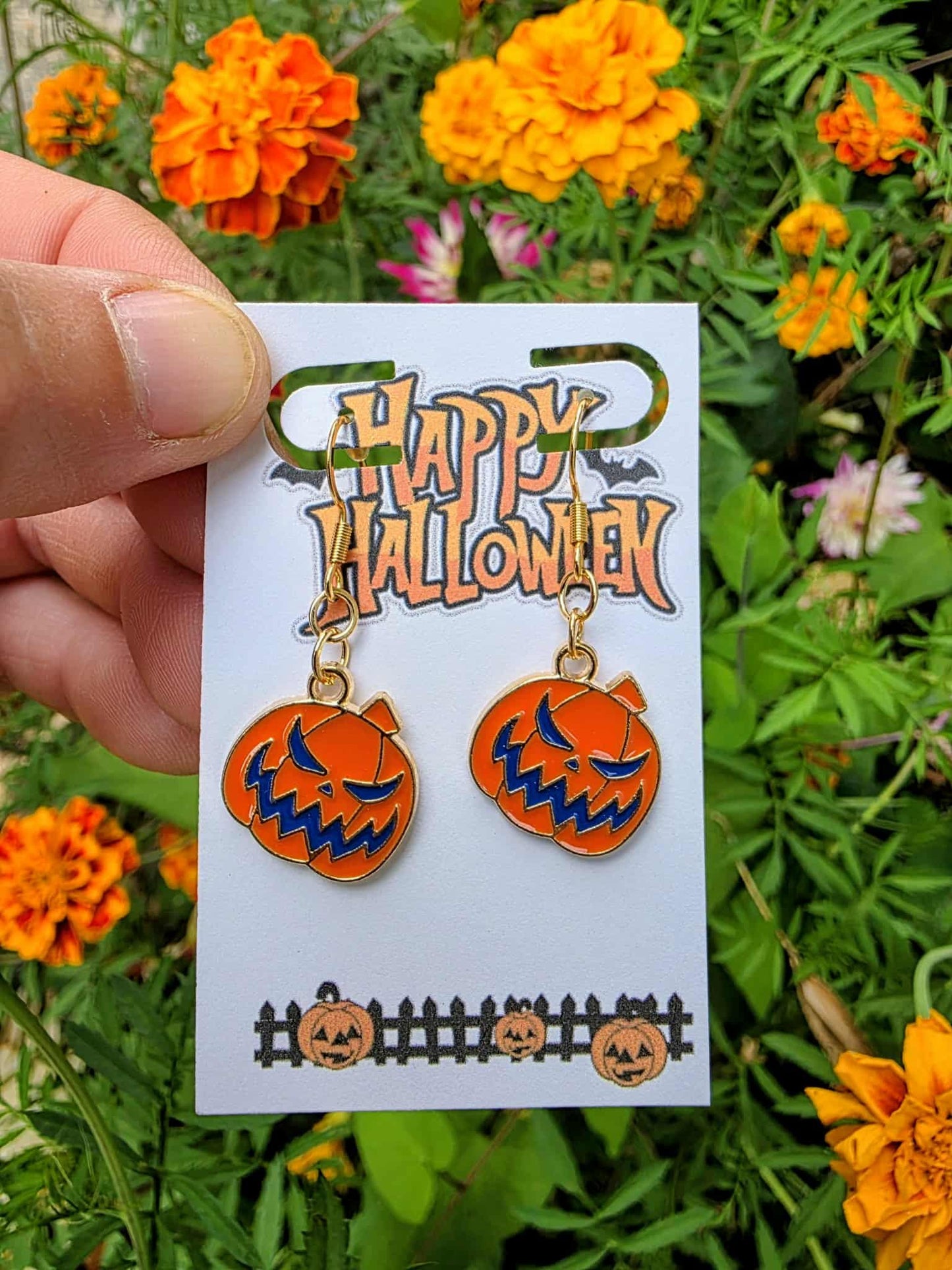 Angry Jack-O’-Lantern Pumpkin Earrings | Spooky Halloween Jewelry | Scary Face Dangle Earrings | Haunted Party Costume Accessory