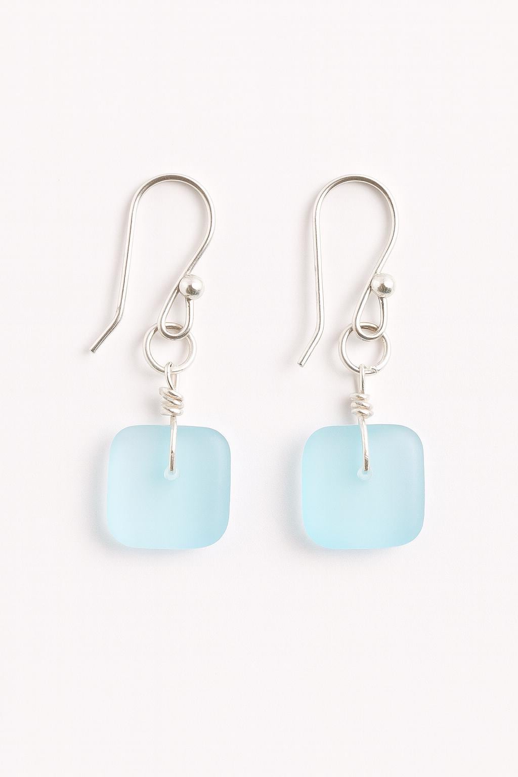Light Blue Sea Glass Earrings: Sterling Silver Boho Coastal Jewelry