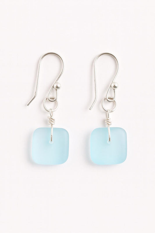 Light Blue Sea Glass Earrings: Sterling Silver Boho Coastal Jewelry