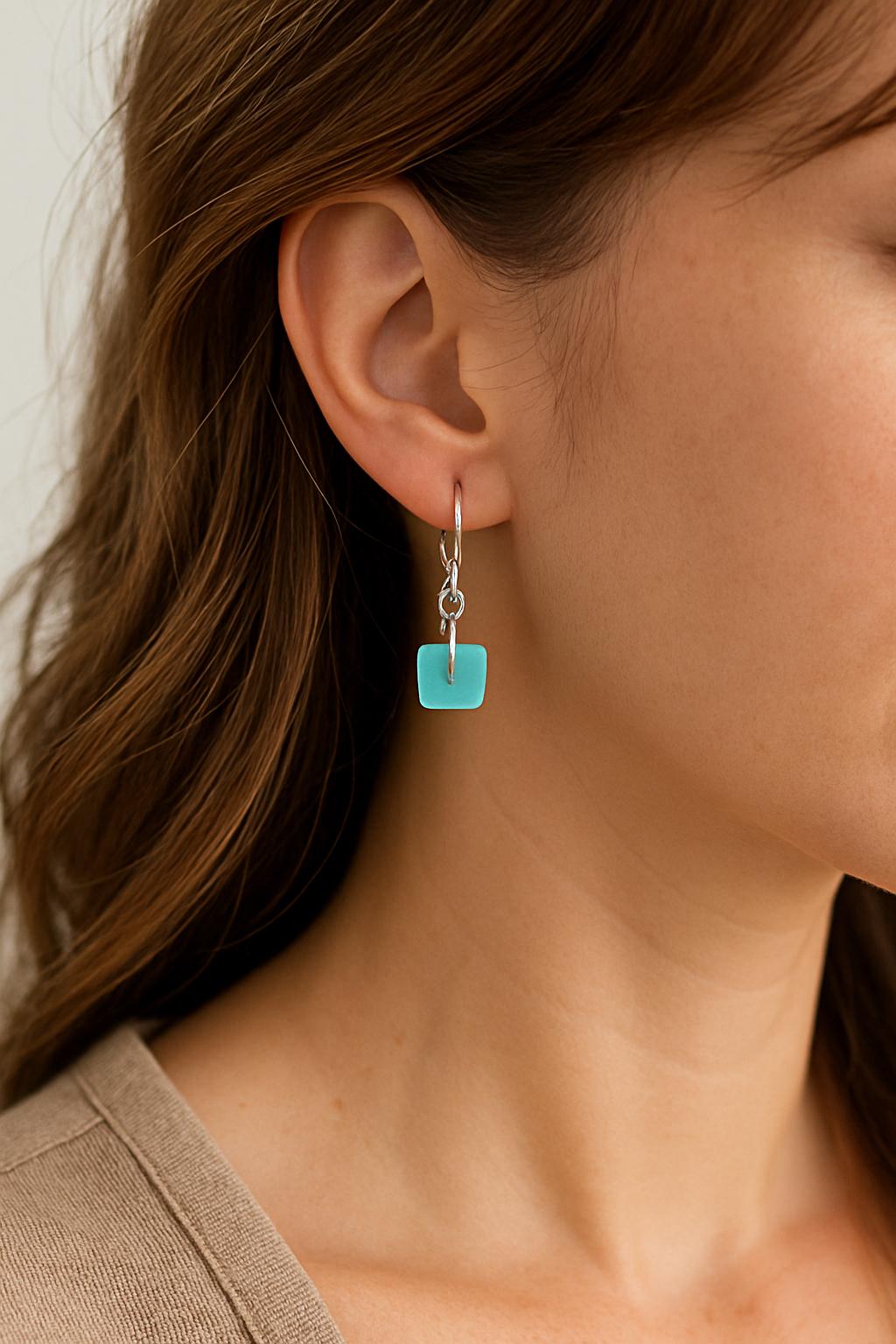 Light Blue Sea Glass Earrings: Sterling Silver Boho Coastal Jewelry
