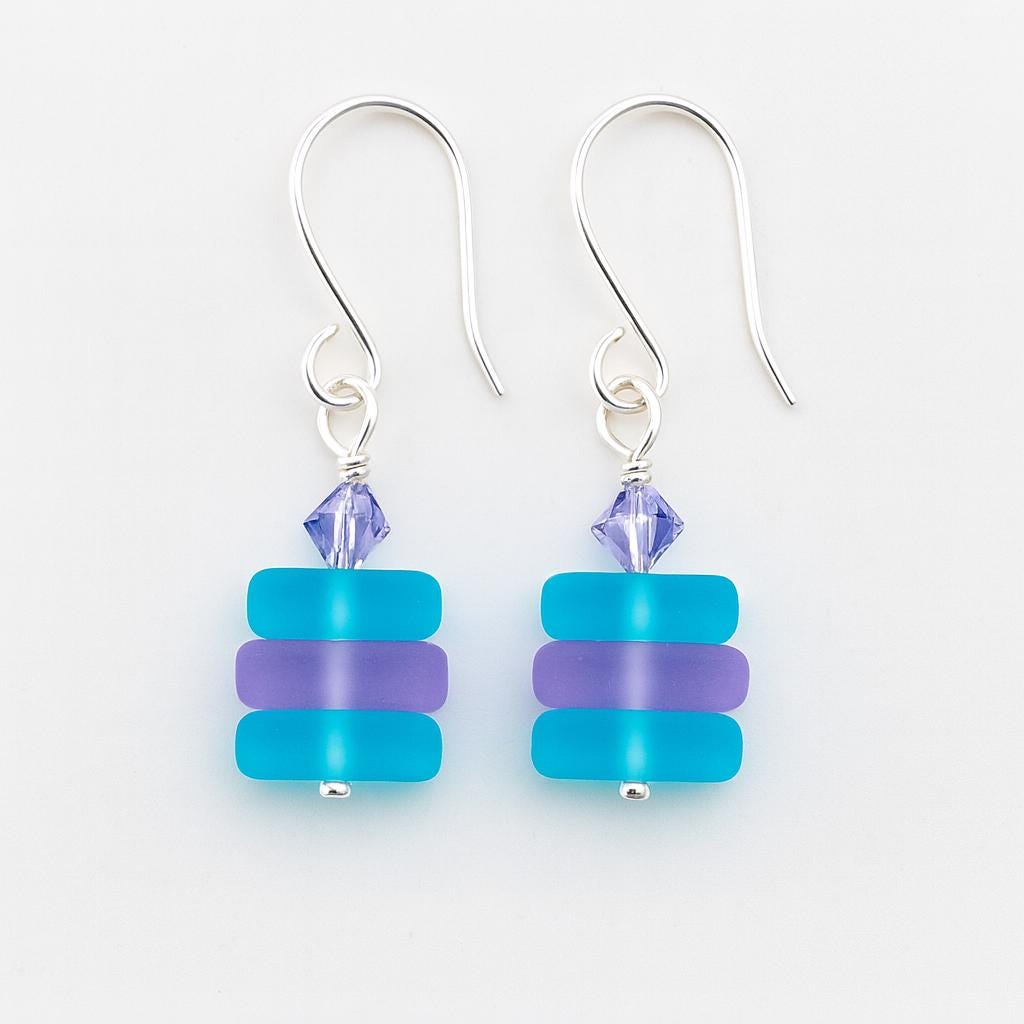 Dainty Sea Glass Drop Earrings: Sterling Silver Boho Jewelry