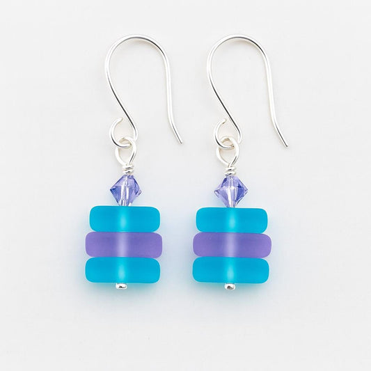 Dainty Sea Glass Drop Earrings: Sterling Silver Boho Jewelry