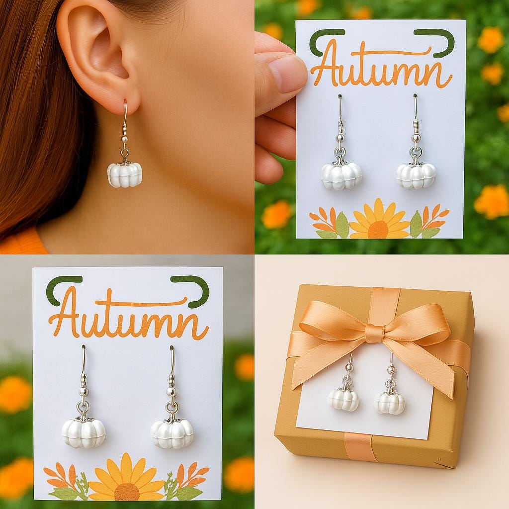 Dainty White Pumpkin Earrings – Autumn Fall Jewelry, Cute Lightweight Earrings, Thanksgiving Gift for Her, Small Seasonal Jewelry