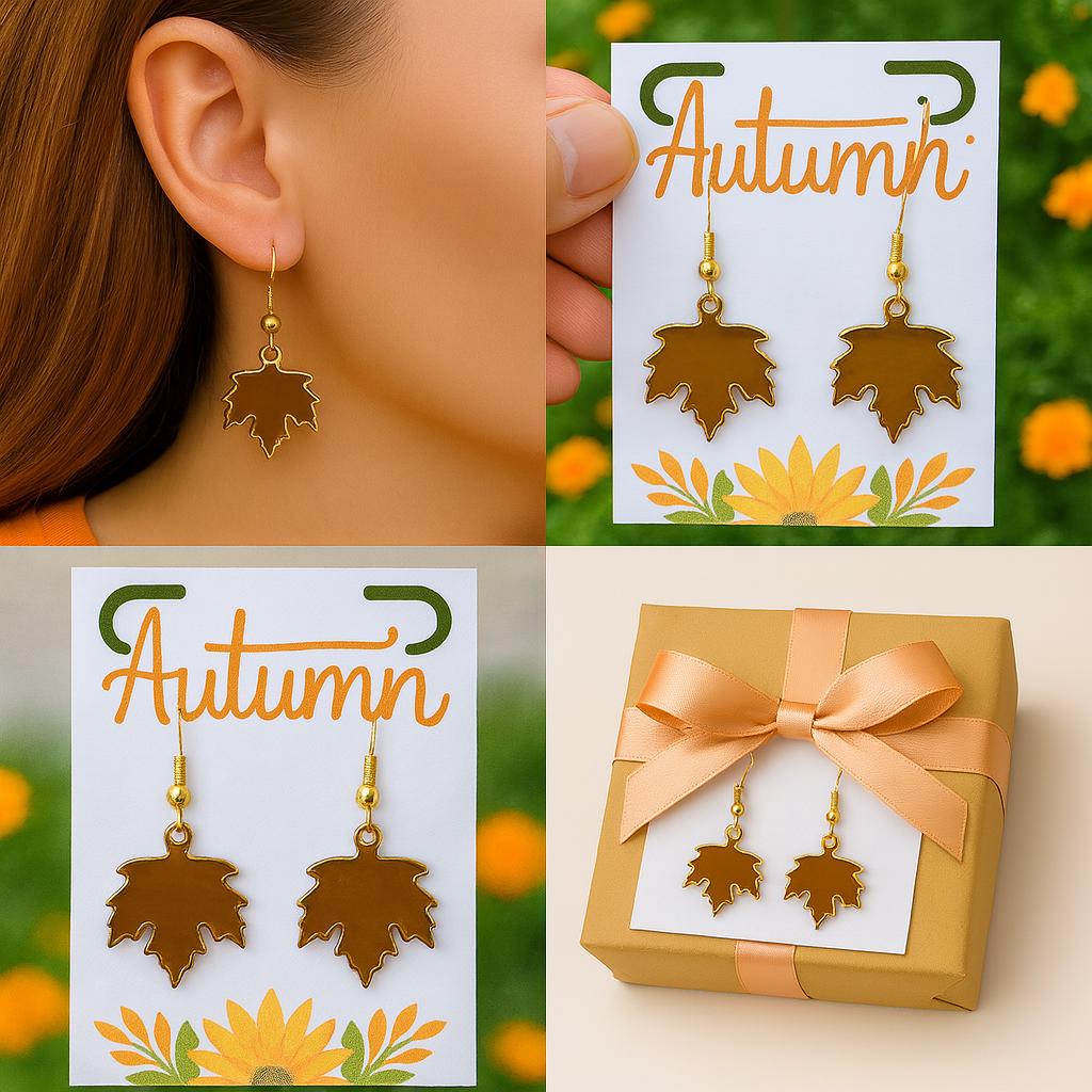 Brown Maple Leaf Earrings – Autumn Gift Jewelry, Fall Dangle Earrings, Thanksgiving Present, Seasonal Gift for Women