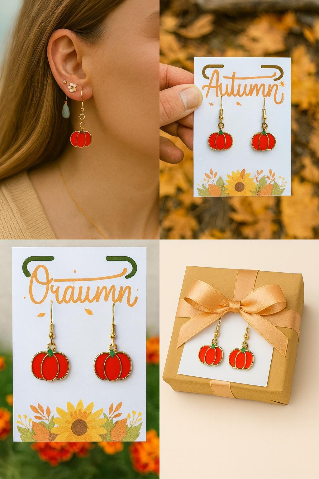 Red Pumpkin Earrings – Autumn Fall Jewelry, Thanksgiving Dangle Earrings, Harvest Festival Gift, Cute Seasonal Earrings for Women