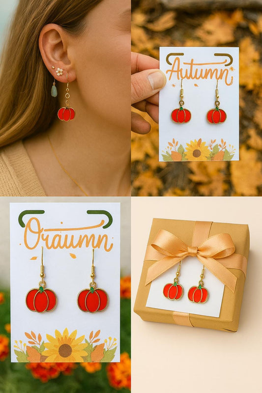 Red Pumpkin Earrings – Autumn Fall Jewelry, Thanksgiving Dangle Earrings, Harvest Festival Gift, Cute Seasonal Earrings for Women