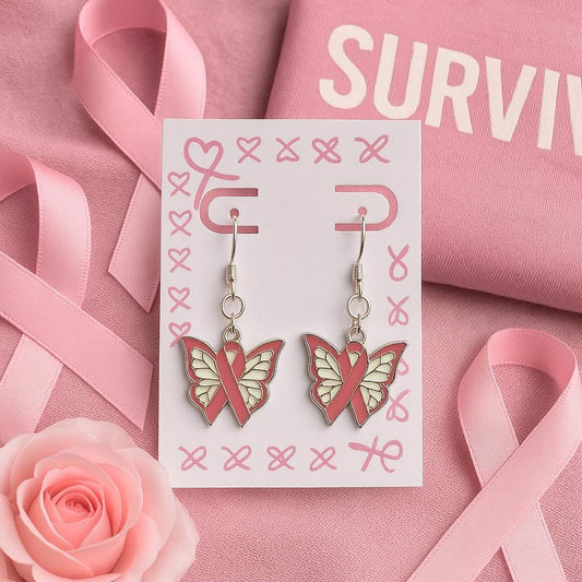 Butterfly Awareness Ribbon Dangle Earrings – Breast Cancer Support