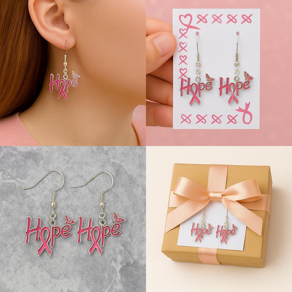 Hope Breast Cancer Awareness Earrings – Pink Ribbon Butterfly Dangle Jewelry, Survivor Gift, Support Jewelry