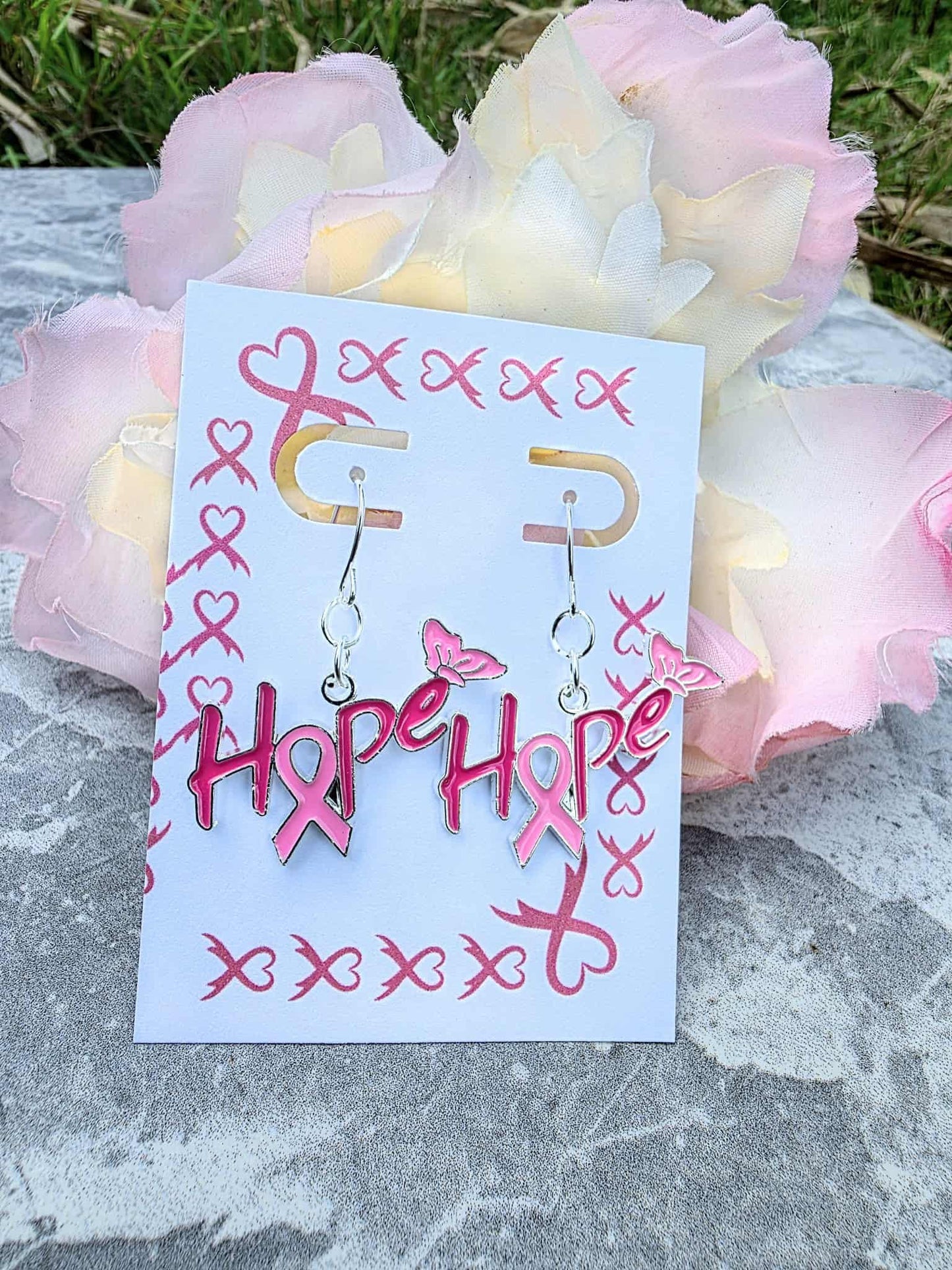 Hope Breast Cancer Awareness Earrings – Pink Ribbon Butterfly Dangle Jewelry, Survivor Gift, Support Jewelry