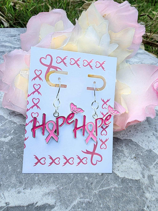 Hope Breast Cancer Awareness Earrings – Pink Ribbon Butterfly Dangle Jewelry, Survivor Gift, Support Jewelry